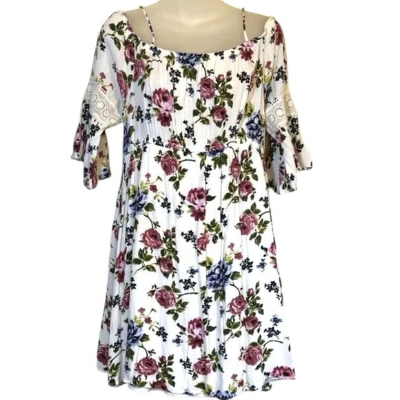 Love Delirious Maternity XL Floral Dress Cold Shoulder Boho Cottagecore Spring - Picture 1 of 9